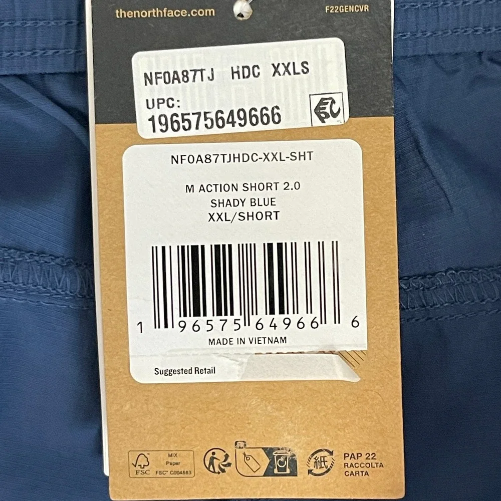 NEW The North Face Mens XXL FLASHDRY‎ Action Short 2.0 Shady Blue NF0A87TJ $45